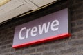 The Crewe city sign at the railway station. Crewe is well known railway town, many other towns and cities have train connections t