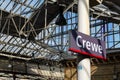 The Crewe city sign at the railway station. Crewe is well known railway town, many other towns and cities have train connections t