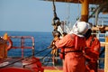 Crews boat moving the passenger and cargo from the platform to supply boat in oil and gas industry. Royalty Free Stock Photo