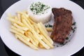 Steak French Fries Rice Food Lunch Detail Isolated Black Background Recipe Delicious Sao Paulo Brazil
