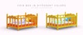 Crib bed. Baby cot in different colors. Set of vector images. Cute bed accessories Royalty Free Stock Photo