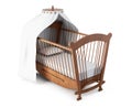 Crib with canopy on white background. 3d rendering