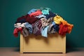 a crib with neatly folded baby clothes of various colors