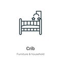 Crib outline vector icon. Thin line black crib icon, flat vector simple element illustration from editable furniture concept Royalty Free Stock Photo