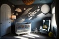 A Crib In A Space Themed Room. Generative AI Royalty Free Stock Photo