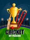 Cricket background with bat, ball and stump wicket Royalty Free Stock Photo