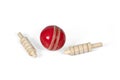 Cricket ball and bails, red ball and white ball isolated on white background,  studio shot cutout Royalty Free Stock Photo