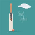 Cricket ball and bat vector illustration with travel to England quote