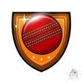 Cricket ball in center of shield isolated on white. Sport logo for any team or championship Royalty Free Stock Photo