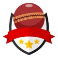 Cricket Ball Flat Logo with Ribbon on White