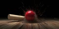 A cricket ball hitting the stumps and dislodging a bail H one created with generative AI Royalty Free Stock Photo