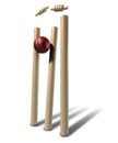 Cricket Ball Hitting Wickets Perspective Isolated Royalty Free Stock Photo