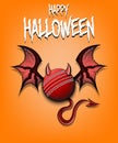 Cricket ball with horns, wings and devil tail