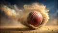 The Cricket Ball\'s Impact: A Sandstorm Explosion  AI Generated Royalty Free Stock Photo
