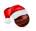 Cricket ball with Santa Claus hat. Vector illustration on white background Royalty Free Stock Photo