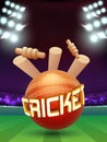 Cricket Ball with Wicket Stumps on stadium.