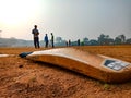 cricket bat isolated in ground during the match in India January 2020 Royalty Free Stock Photo