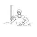 Cricket Batsman Holding Up Bat Front View Continuous Line Drawing Royalty Free Stock Photo