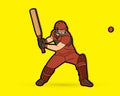 Cricket batsman sport player action cartoon graphic Royalty Free Stock Photo