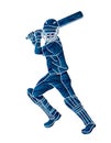 Cricket batsman sport player action cartoon graphicCricket bowler sport player action cartoon graphicCricket batsman sport player Royalty Free Stock Photo