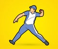 Cricket bowler sport player action cartoon graphic Royalty Free Stock Photo