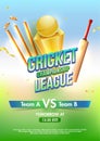 Cricket championship league template with match between Team A Vs Team B. Golden winning trophy.