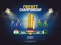 Cricket Championship Poster Design with Golden Winning Trophy Royalty Free Stock Photo