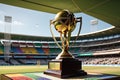 Cricket Championship Trophy Gleaming in the Foreground: Intricate Engravings Detailing its Illustrious History