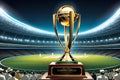 Cricket Championship Trophy Glistening Under Stadium Lights: Foreground with Detailed Engravings Worthy of Glory