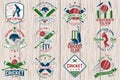 Cricket club patch or sticker. Vector. Concept for shirt, stamp or tee. Vintage typography design with bat , wicket