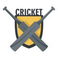 Cricket crossed bats logo, flat style