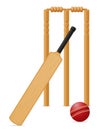 Cricket equipment bat ball and wicket vector illustration Royalty Free Stock Photo