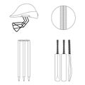 Cricket equipment icons set.