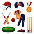 Cricket equipment and sportswear set, players tool