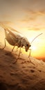 Hyperrealistic Rendering Of A Large Cricket At Sunset
