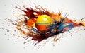 Cricket Hardball with Blended Color Splash on Transparent Background -Generative Ai