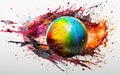 Cricket Hardball with Color Splash Blend Transparent Background -Generative Ai