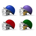 Cricket helmets set with protective grill, cricket headpiece side view