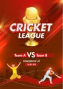 Cricket League template or poster with match between two team.