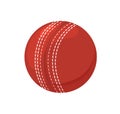 Cricket leather ball with stitches. Red criket object with seams. Cricet item for playing sports game. Realistic flat Royalty Free Stock Photo