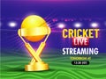 Cricket Live Streaming banner or poster design with realistic golden trophy cup. Royalty Free Stock Photo