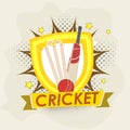 Cricket objects with winning shield. Royalty Free Stock Photo