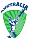 Cricket player batsman batting retro Australia