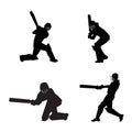Cricket player batsman batting silhouettes collection set Royalty Free Stock Photo