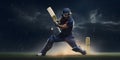 A cricket player hitting a ball with a cricket bat on a f created with generative AI Royalty Free Stock Photo