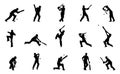 Cricket player silhouette, men's cricket batsman and male cricket player silhouette on white background. Royalty Free Stock Photo