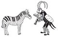 A cricket is playing the violin and a zebra which has a keyboard on its body