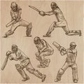Cricket sport collection. Cricketers. An hand drawn vector pack Royalty Free Stock Photo