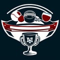 Cricket sport emblem with cup, ball, helmet and gloves AI generated