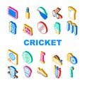 Cricket Sport Game Accessory Icons Set Vector